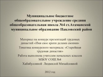 Материал на конкурс презентаций трудовых династий Имя свое крепи делами своими Тематика конкурсного материала: Старейшая трудовая династия методическая разработка