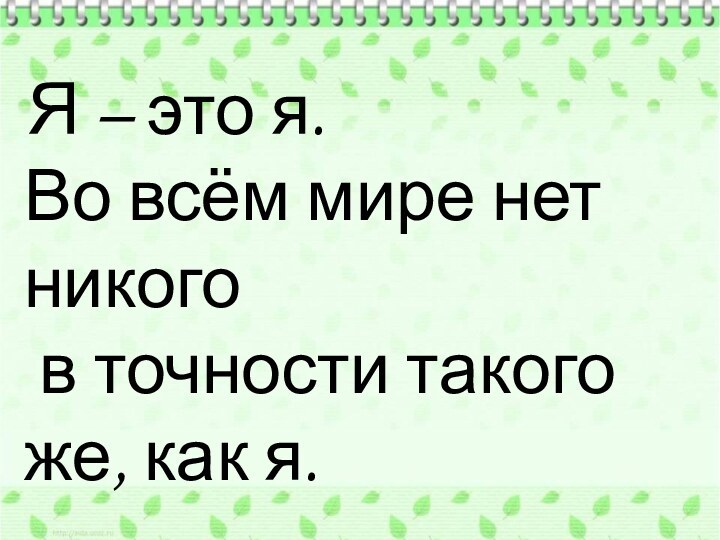 Я – это я. Во всём мире нет никого в точности такого же, как я.