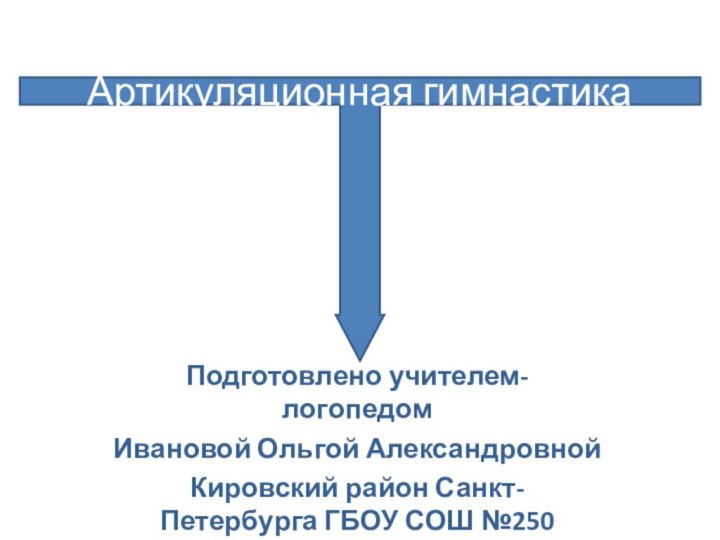 Подготовлено учителем-логопедом Ивановой Ольгой АлександровнойКировский район Санкт-Петербурга ГБОУ СОШ №250 Артикуляционная гимнастика