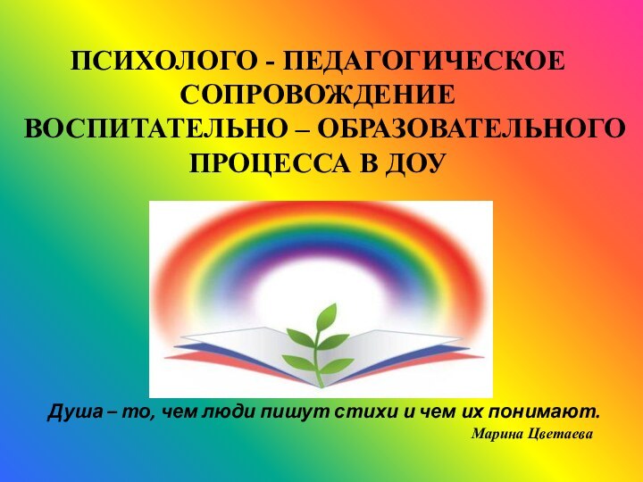 ПСИХОЛОГО - ПЕДАГОГИЧЕСКОЕ СОПРОВОЖДЕНИЕ  ВОСПИТАТЕЛЬНО – ОБРАЗОВАТЕЛЬНОГО  ПРОЦЕССА В ДОУДуша