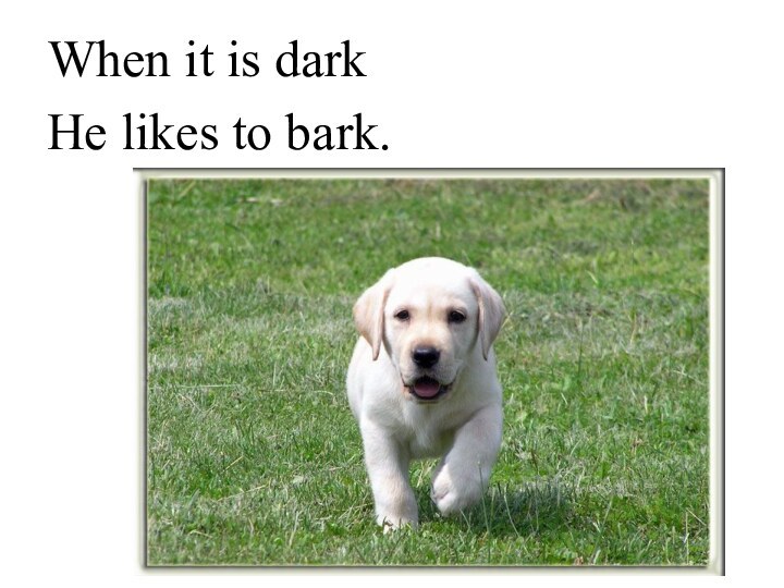 When it is darkHe likes to bark.