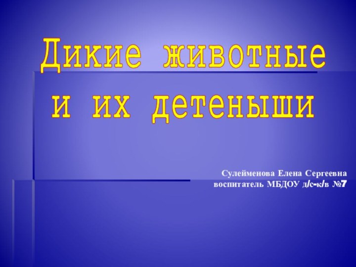 Дикие животные и их детенышиСулейменова Елена Сергеевна воспитатель МБДОУ д/с-к/в №7