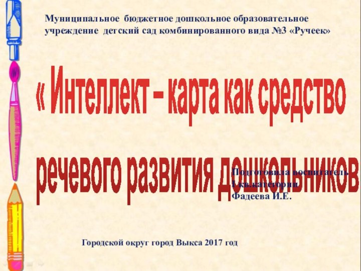 Муниципальное бюджетное дошкольное образовательное учреждение детский сад комбинированного вида №3 «Ручеек»« Интеллект