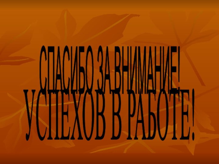 СПАСИБО ЗА ВНИМАНИЕ! УСПЕХОВ В РАБОТЕ!