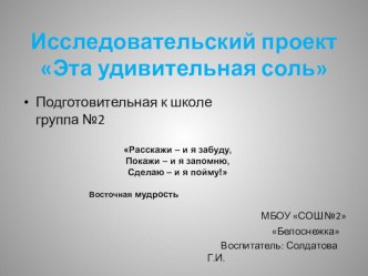 Исследовательский проект Удивительная соль проект (подготовительная группа)