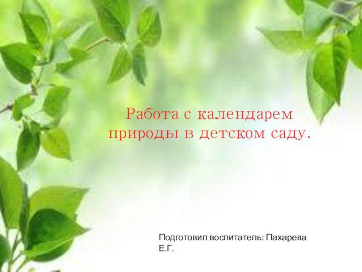 Работа с календарем природы в детском саду.Подготовил воспитатель: Пахарева Е.Г.