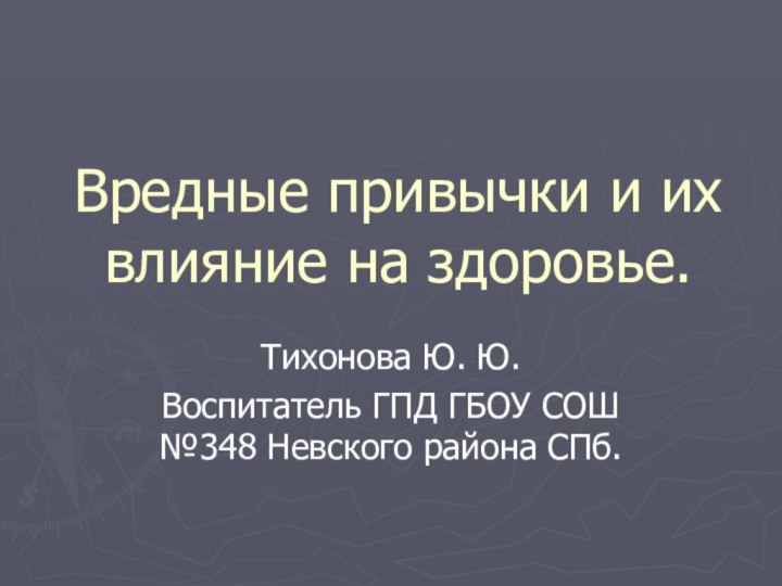 Вредные привычки и их влияние на здоровье.Тихонова Ю. Ю. Воспитатель ГПД ГБОУ