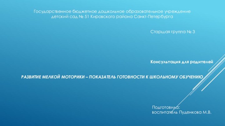 Государственное бюджетное дошкольное образовательное учреждениедетский сад № 51 Кировского района Санкт-ПетербургаСтаршая группа