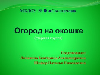 Огород на окошке проект по окружающему миру (старшая группа)