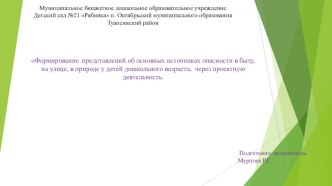 Презентация к проекту по: Формирование представлений об основных источниках опасности в быту, на улице, в природе у детей дошкольного возраста через проектную деятельность. презентация к уроку (средняя группа) по теме