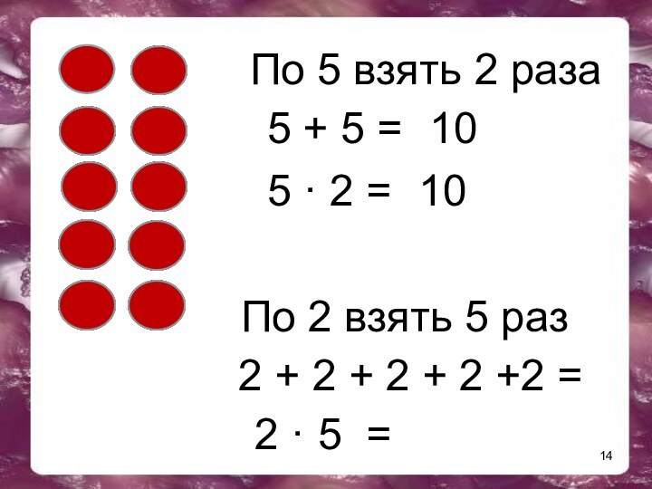 5 + 5 = По 5 взять 2 раза 105 · 2