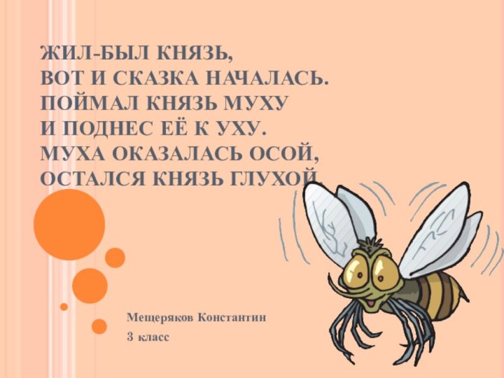 ЖИЛ-БЫЛ КНЯЗЬ,  ВОТ И СКАЗКА НАЧАЛАСЬ. ПОЙМАЛ КНЯЗЬ МУХУ  И