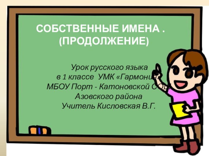 Собственные имена .   (Продолжение) Урок русского языка в 1 классе