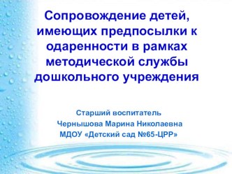 Сопровождение детей, имеющих предпосылки к одаренности в рамках методической службы дошкольного учреждения презентация к уроку