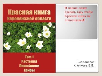 Презентация. Красная книга Воронежской области. Растения. презентация к уроку по окружающему миру (подготовительная группа) по теме