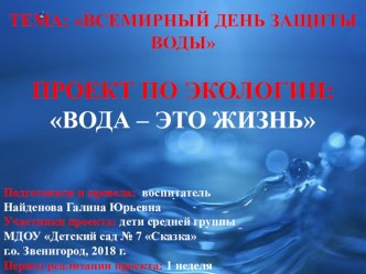 Экологический проект Вода это жизнь проект