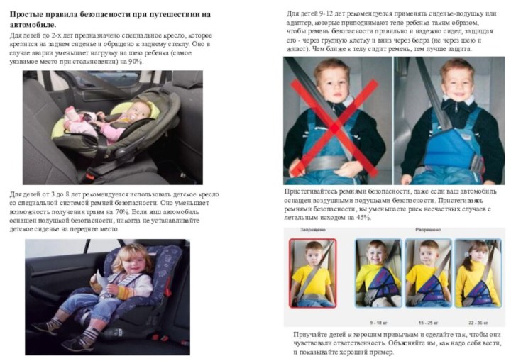 Простые правила безопасности при путешествии на автомобиле.Для детей до 2-х лет предназначено