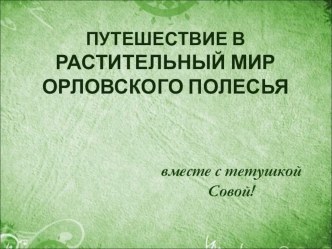 Презентация для детей старшего дошкольного возраста Путешествуем в растительный мир Орловского полесья вместе с тетушкой Совой! презентация к уроку по окружающему миру (старшая, подготовительная группа)