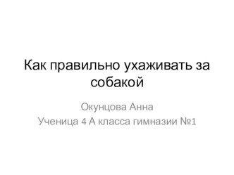 КАК ПРАВЛЬНО УХАЖИВАТЬ ЗА СОБАКОЙ презентация к уроку по окружающему миру (4 класс)