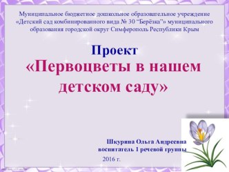 Презентация  Проект: Первоцветы в нашем детском саду проект (старшая группа)