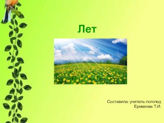 Презентация по теме Лето презентация к уроку по логопедии (старшая, подготовительная группа)