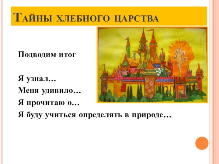 Тайны хлебного царства  Подводим итог   Я узнал… Меня удивило…