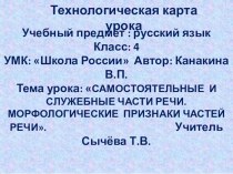 Методические рекомендации к уроку Русского языка в 4 классе Самостоятельные и служебные части речи Технологическая карта. учебно-методический материал по русскому языку (4 класс)