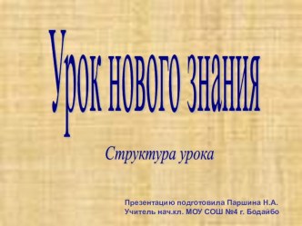 Презентация Урок нового знания - методические рекомендации к структуре урока. презентация к уроку