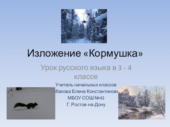 Изложение «Кормушка»Урок русского языка в 3 - 4 классеУчитель начальных классов Бабакова