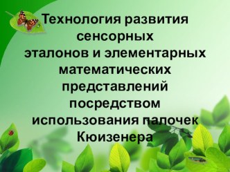 Технология развития сенсорных эталонов и элементарных математических представлений посредством использования палочек Кюизенера. презентация к уроку по математике (старшая, подготовительная группа)