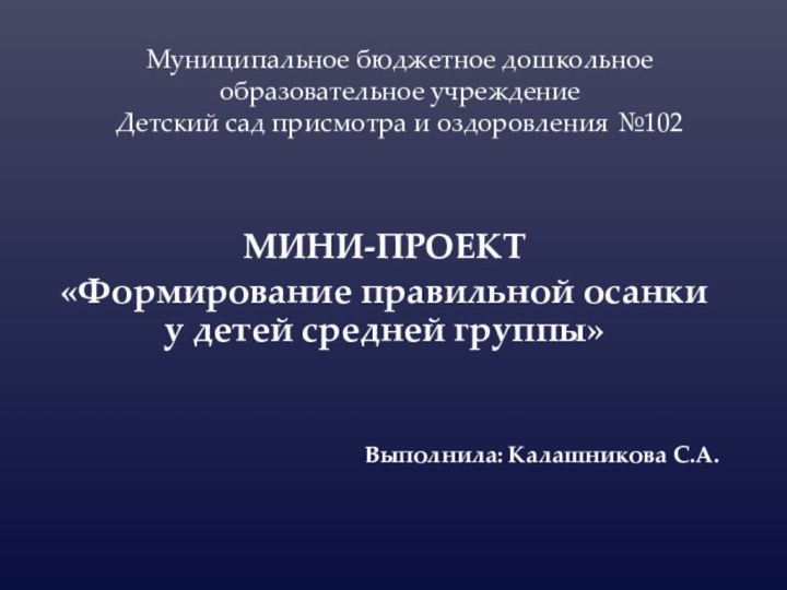 Муниципальное бюджетное дошкольное образовательное учреждение Детский сад присмотра и оздоровления №102МИНИ-ПРОЕКТ «Формирование