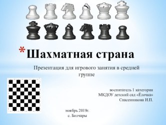 Презентация игрового занятия Шахматная страна в средней группе ДОУ презентация к уроку (средняя группа)