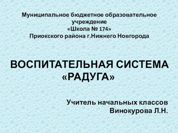 Муниципальное бюджетное образовательное учреждение «Школа № 174»  Приокского района г.Нижнего НовгородаВОСПИТАТЕЛЬНАЯ