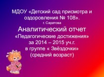 Презентация воспитателя о проделанной педагогической работе Педагогические достижения2014-2015 уч.год (средняя группа) презентация к уроку (средняя группа)