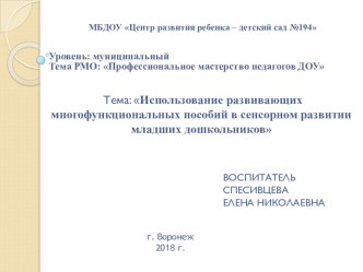 Использование развивающих многофункциональных пособий в сенсорном развитии младших дошкольников презентация к уроку по конструированию, ручному труду (младшая группа)