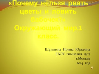 Презентация к уроку Почему мы не будем рвать цветы и ловить бабочек, окружающий мир, 1 класс презентация к уроку по окружающему миру (1 класс)