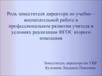 Роль заместителя директора по учебно – воспитательной работе в профессиональном развитии учителя в условиях реализации ФГОС второго поколения презентация к уроку по теме