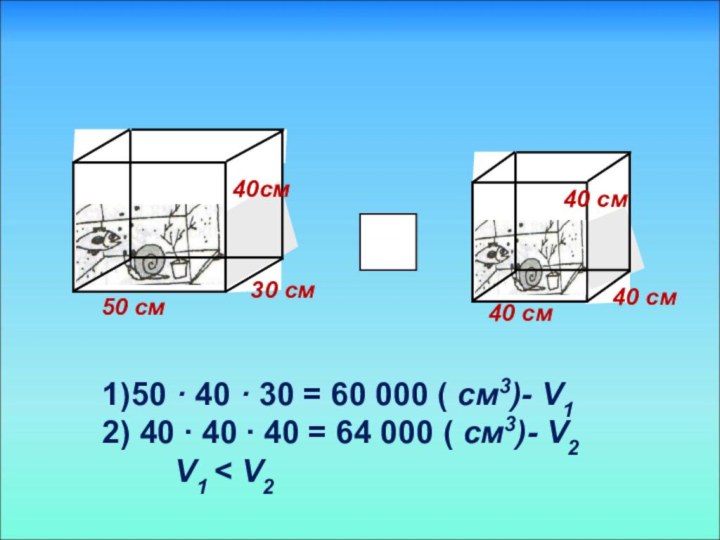 1)50 · 40 · 30 = 60 000 ( см3)- V12) 40 ∙