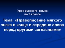 Урок русского языка по теме Правописание мягкого знака в конце и середине слова перед другими согласными материал по русскому языку (2 класс) Урок русского языка по теме Правописание мягкого знака в конце и середине слова перед другими согласными