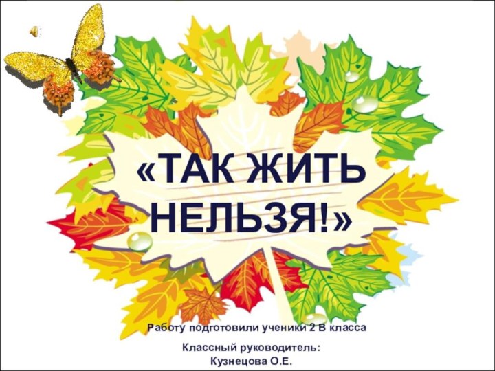 «ТАК ЖИТЬ НЕЛЬЗЯ!»   Работу подготовили ученики 2 В класса Классный руководитель: Кузнецова О.Е.