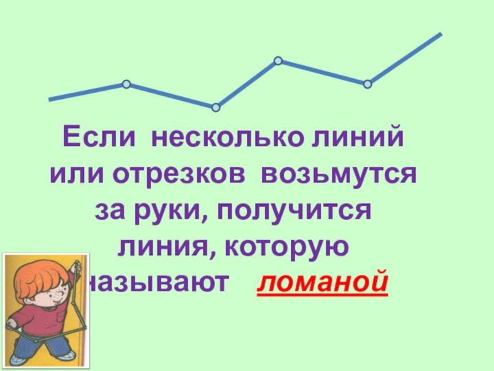 Если несколько линий или отрезков возьмутся за руки, получится линия, которую называют  ломаной