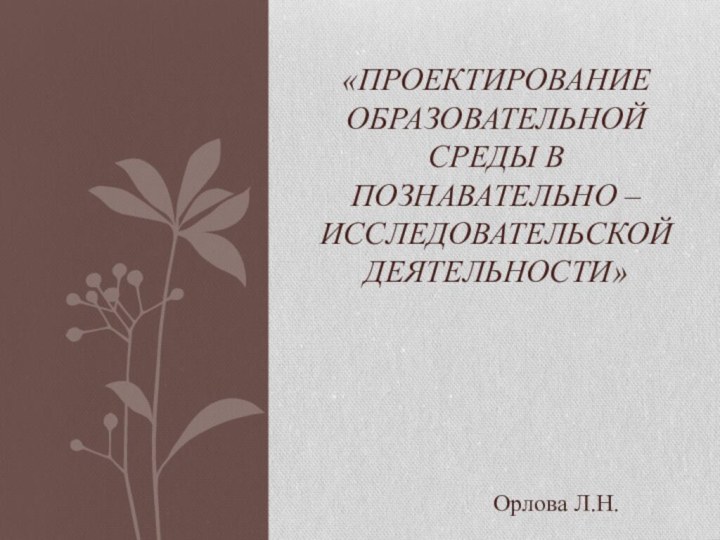 Орлова Л.Н. «Проектирование образовательной среды в познавательно – исследовательской деятельности»