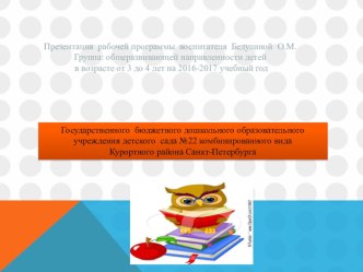 Презентация : Рабочая программа презентация к уроку (младшая группа)