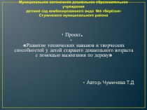 Презентация проекта Развитие технических и творческих способностей у детей старшего дошкольного возраста с помощью выжигания по дереву Январь 2019г презентация к уроку по конструированию, ручному труду (подготовительная группа)