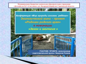 ПРЕЗЕНТАЦИЯ Экологический мини - проект Родники родного края  В номинации:  Закон и экология презентация к уроку (подготовительная группа)