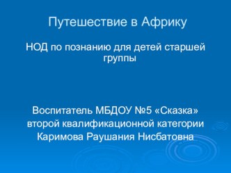 Путешествие в Африку план-конспект занятия (математика, старшая группа)