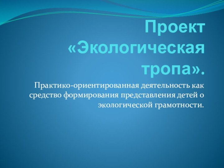 Проект «Экологическая тропа».Практико-ориентированная деятельность как средство формирования представления детей о экологической грамотности.