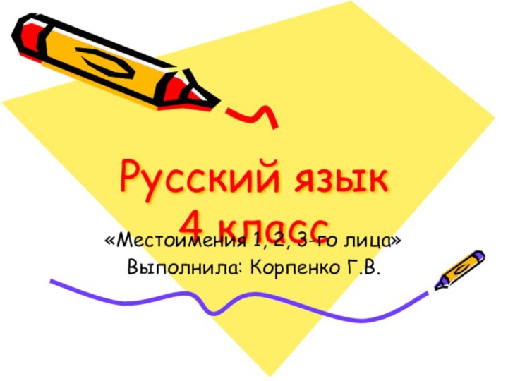 Русский язык 4 класс«Местоимения 1, 2, 3-го лица»Выполнила: Корпенко Г.В.