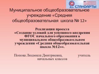 Реализация проекта Создание условий для успешного внедрения ФГОС начального образования презентация по теме