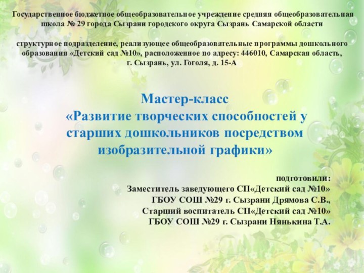 Государственное бюджетное общеобразовательное учреждение средняя общеобразовательная школа № 29